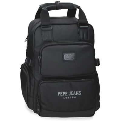 Pepe Jeans Durham Zaino Doppio Scomparto Adattabile 15" inches Nero 28x40x16 cm Poliestere 17.92L di Joumma Bags Pepe Jeans Durham Zaino Doppio Scomparto Adattabile 15" inches Nero 28x40x16 cm Poliestere 17.92L di Joumma Bags