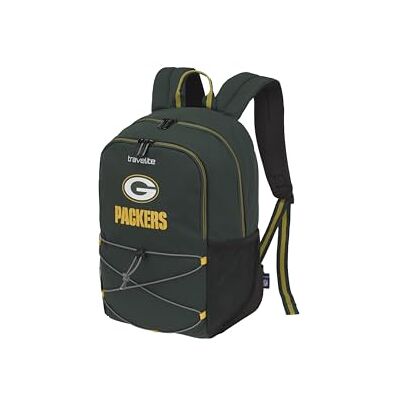 travelite NFL Zaino Green Bay Packers, zaino sportivo in nylon resistente con scomparto laptop imbottito 13 pollici, aggancio al trolley e schienale imbottito travelite NFL Zaino Green Bay Packers, zaino sportivo in nylon resistente con scomparto laptop imbottito 13 pollici, aggancio al trolley e schienale imbottito