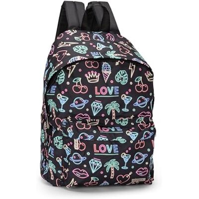 COMIX , ZAINO AMERICANO ALLOVER NEON Unisex-Bambini e ragazzi, Nero, Medio COMIX , ZAINO AMERICANO ALLOVER NEON Unisex-Bambini e ragazzi, Nero, Medio