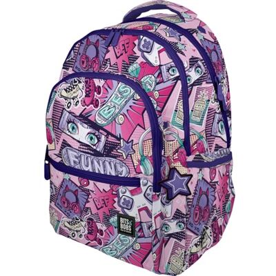 Grafoplás Zaino scuola a tre scomparti, 33 x 46 x 22,5 cm, 30 litri, zona imbottita per laptop, modello Roomy, design manica, bit & bobs Pop Up Design, perfetto per materiale scolastico, Violetto, L Grafoplás Zaino scuola a tre scomparti, 33 x 46 x 22,5 cm, 30 litri, zona imbottita per laptop, modello Roomy, design manica, bit & bobs Pop Up Design, perfetto per materiale scolastico, Violetto, L