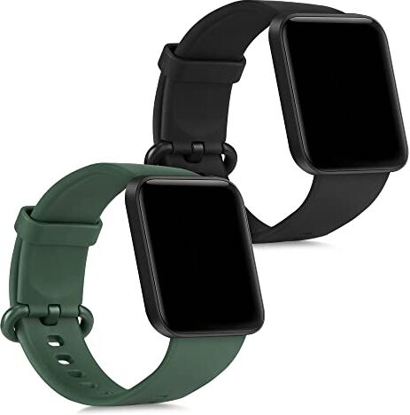 kwmobile 2x Cinturino TPU Silicone Fibbia Compatibile con Xiaomi Mi Watch Lite/Redmi Watch Cinturino Cinturini 14-22 cm nero/verde scuro