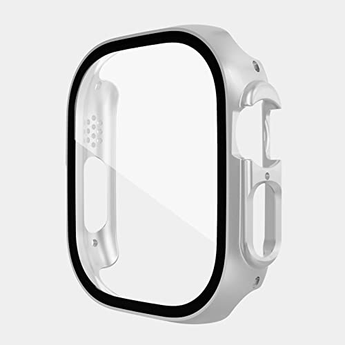 GMUJIAO [2 Pack] Cover per Apple Watch Ultra/Ultra 2 49mm,Custodia Rigida con Vetro Temperato,Protezione Totale Ultra Sottile HD Clear Pellicola Protettiva-D'argento