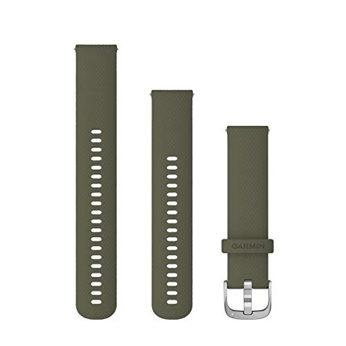 Garmin Cinturino Originale , 20mm, Sgancio rapido, Silicone, Moss & Silver