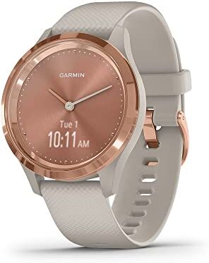 Garmin Vivomove 3S Smartwatch ibrido con lancette dell'orologio reali e display touchscreen nascosto, silicone sabbia chiaro con hardware Fitness tracker, oro rosa 39 mm