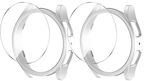 GMUJIAO [2 Pack] Cover per Samsung Galaxy Watch 6 Classic 47mm,PC Custodia + Pellicola Protettiva,PC Bumper Custodie Antigraffio con 2 Pellicola Protettiva-D'argento