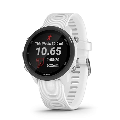 Garmin Forerunner 245 Music, GPS per la corsa, Memoria per musica, Distanza, Passo, Cardio, VO2max, Piani gratuiti per 5K, 10K e mezza, Tempi di recupero, Smartwatch (White)