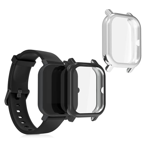 kwmobile Set 2x Custodia Smartwatch Compatibile con Huami Amazfit Bip/Bip Lite Cover Case Silicone Protezione Orologio Fitness nero/argento