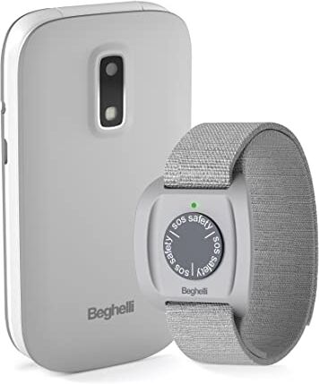 Beghelli Kit Salvalavita Phone SLV30 + Bracciale Band Telefono Anziani, GSM SOS, Chiamata Rapida, Telesoccorso Indossabile, GPS, Sensore Caduta, Ampio Display, 2.8 pollici, Grigio