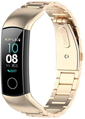 Yikamosi Compatible with Huawei Honor Band 4/Band 5,Stainless Steel Metal Quick Fit Replacement Smart Watch Bracelet Strap Bands for Huawei Honor Band 4(CRS-B19)/Band 5(CRS-B19S)(Champagne Gold)