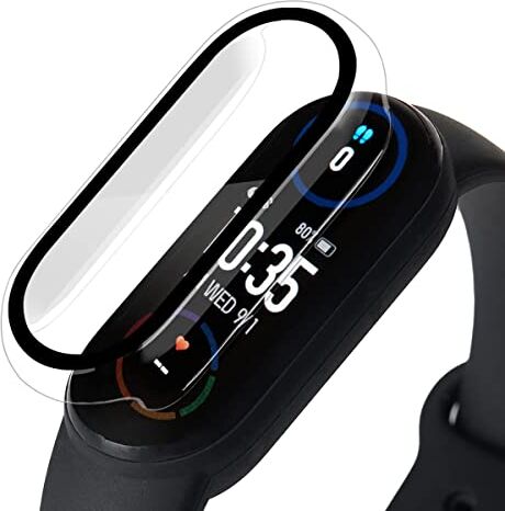 Acadeny Custodia con pellicola protettiva in vetro, compatibile con Xiaomi Band 6/5/4/3, durezza 9H, 360°, ultra sottile, per Mi Band 6/5/4/3, trasparente