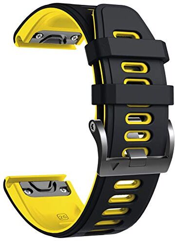 NotoCity Cinturino per Garmin Fenix 6X/Fenix 6X PRO/Fenix 3/Fenix 3 HR/5X/Fenix 5X Plus/, 26mm Cinturino di Ricambio in Silicone, Braccialetto Quick-Fit, Colori Multipli. (Nero+Giallo)