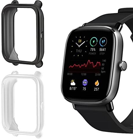 Niboow Cover [2 Pezzi] Compatibile con Amazfit Bip U, Con Pellicola Protettiva, Protezione Ultra Sottile TPU Custodia, Morbida Custodiain Compatibile con Amazfit GTS 2 Mini/Pop Pro-Nero/Trasparente