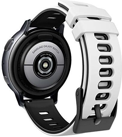 MoKo Cinturino Orologio Comaptibile con Garmin Forerunner 245/Galaxy Watch 3 41mm/Galaxy Watch 42mm/Active/Active 2, Cinturino con Fibbia Inox, Braccialetto Fitness, Bianco & Nero