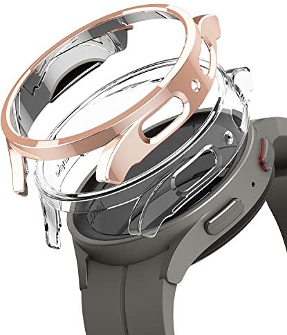 Ringke Slim Compatibile con Cover Samsung Galaxy Watch 5 Pro 45mm (2 Pezzi), Custodia Sottile Rigida PC Antigraffio Clear & Chrome Rose Gold