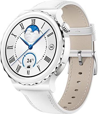 Huawei WATCH GT 3 Pro (48 mm) Smart watch. GPS (satellite). AMOLED. Touchscreen. Heart rate monitor. Activity monitoring 24/7. Waterproof. Bluetooth. White Ceramic Case with White Leather Strap