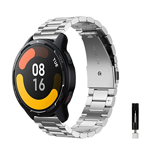 KeeFos Cinturino per Xiaomi Watch 2 Pro/Watch S1 Pro/Watch S1/Watch S1 Active/Mi Watch, Metallo Cinturino Acciaio Inossidabile Wristband per Huawei Watch 4 /Watch 4 Pro/WATCH Ultimate D'Argento