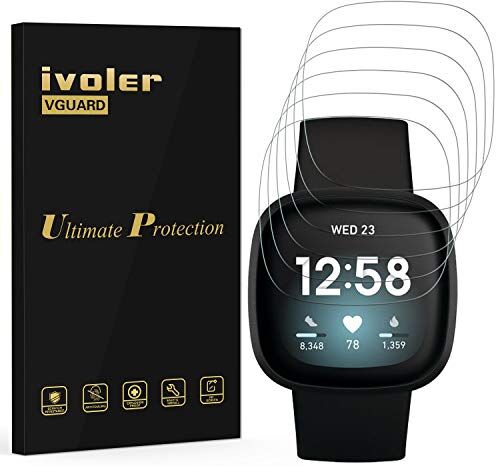 iVoler 6 Pezzi Pellicola Protettiva per Fitbit Versa 4 / Fitbit Versa 3 / Fitbit Sense 2 / Fitbit Sense, Wet Applied Protezione Schermo [Bubble-Free-Riutilizzabile] HD Clear Film in TPU