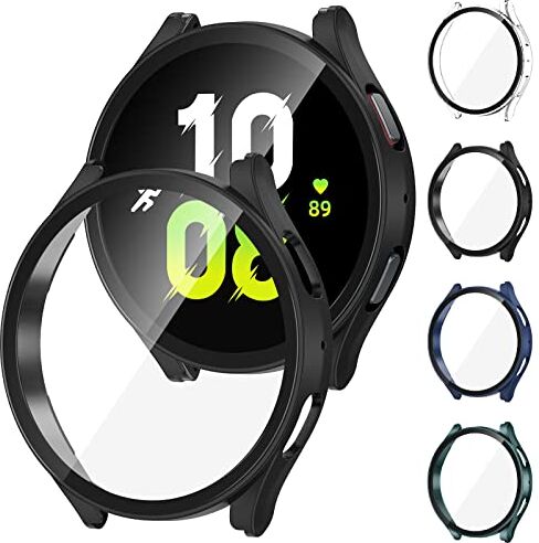 Doeshine [4 Pack] Samsung Galaxy Watch 5/ Watch 4 Cover, 40MM, Pellicola Protettiva, Vetro Temperato Case Duro PC Protettivo Completa Antiurto Custodia, HD Clear (Trasparente+Nero+Blu+Verde)