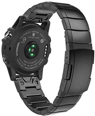 MoKo Cinturino di Ricambio Compatibile con Garmin Fenix 3/3 HR/5X/5X Plus/6X/6X Pro/Quatix 6X/Enduro/Descent Mk2i/Mk2/Mk1/Tactix Bravo/Delta, Quick Fit Braccialetto in Acciaio Inossidabile, Nero