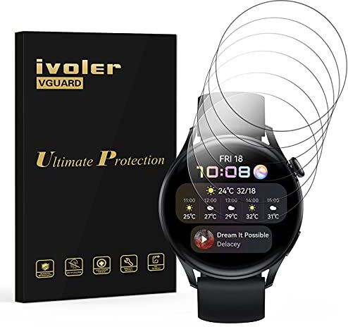 iVoler 6 Pezzi Pellicola Protettiva per Xiaomi Watch S1 PRO/Xiaomi Mi Watch/Garmin Forerunner 965 / Garmin Venu 2 Plus/Huawei Watch 3, Wet Applied Protezione Schermo HD Clear Film in TPU