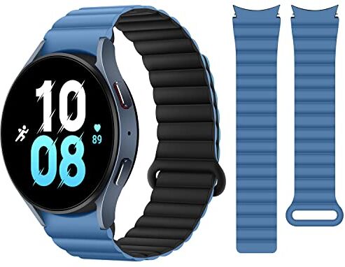 HITZEE Compatible Cinturino Samsung Galaxy Watch 6 40mm 44mm/Watch 6 Classic 43mm 47mm/Watch 5/Watch 4, 20mm Cinturini Magnetico Silicone Band for Galaxy Watch 4 Classic/Watch 5 Pro, Blu-nero