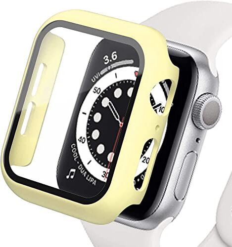 SOLOLUP Cover Compatibile per Apple Watch Series 6/Se/5/4 44mm con Vetro Temperato Pellicola Protettiva，PC Rigido Caso Antiurto Protezione Completa per iwatch 44mm Custodia，Giallo