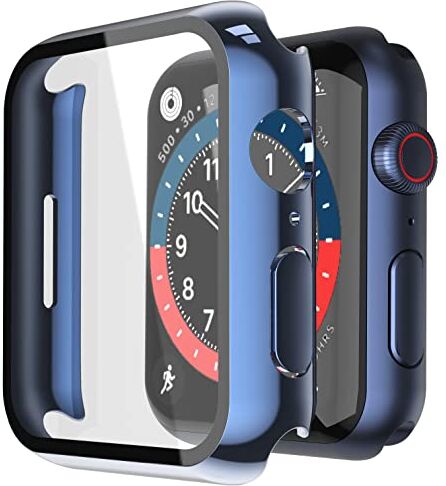 Misxi [2 Pezzi] Cover Apple Watch Series 9 (2023) Series 8 Series 7 Con Vetro Temperato 41mm, Custodia Rigida iWatch Protezione Totale Ultra Sottile HD Pellicola Protettiva, 1 Blu + 1 Transparent