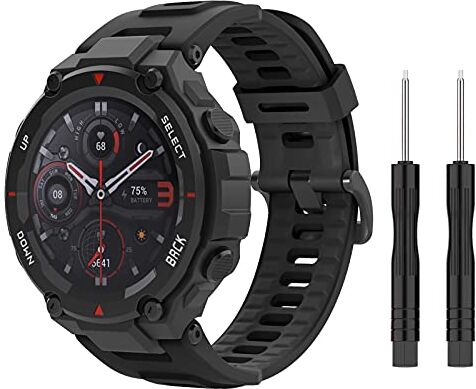 MoKo Cinturino Compatibile con Amazfit T-Rex/T-Rex PRO Smartwatch, Braccialetto Sportivo di Ricambio in Morbido Silicone con Strumenti, Nero