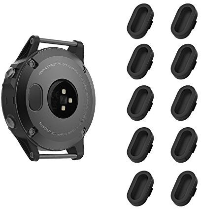 MoKo 10 Pezzi Tappi Antipolvere in Silicone Compatibile con Garmin Fenix 7/7S/7X/6/6S/6X/5/5S/5X/Vivoactive 3/4/Forerunner 45/245/945/Venu 2/Instinct, Protezione della Porta di Ricarica, Nero