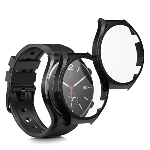 kwmobile 2X Custodia Rigida Smartwatch Compatibile con Xiaomi Watch S1 Cover Case Vetro Temperato Orologio Fitness Nero/Nero