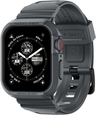 Spigen Cover con Cinturino Rugged Armor Pro Compatibile con Apple Watch Series per 9/8/7 45mm e Series per 6/SE/5/4 44mm Grigio Scuro