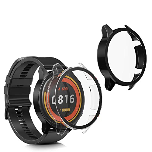 kwmobile 2x Custodia Rigida Smartwatch Compatibile con Xiaomi Mi Watch/Mi Watch Color Sport Cover Case Vetro Temperato Orologio Fitness nero/trasparente
