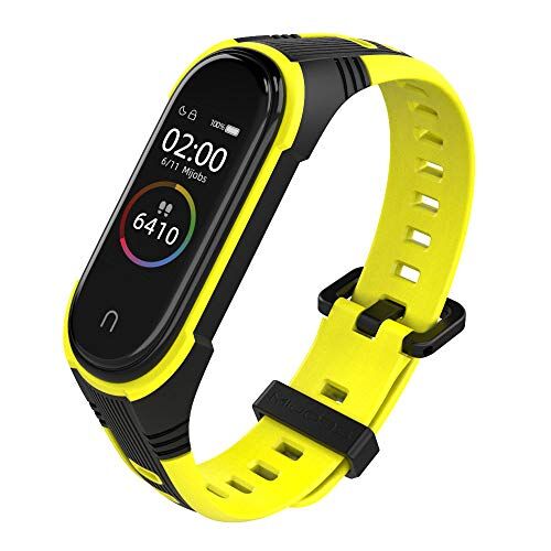 WIIKAI Cinturino Compatibile per XiaoMi Mi Band 5 Mi Band 6 Regolabile di Ricambio Bracciale.(Nero+Giallo)