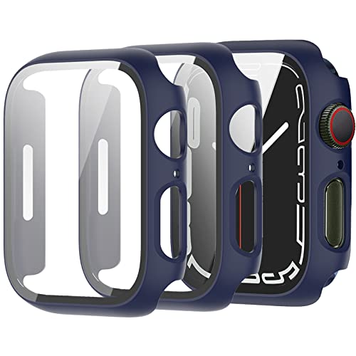 Miimall 2 custodie compatibili con Apple Watch Series 7, 45 mm, 41 mm, pellicola protettiva in vetro temperato, ultra sottile, pellicola protettiva per iWatch 41 mm, colore blu