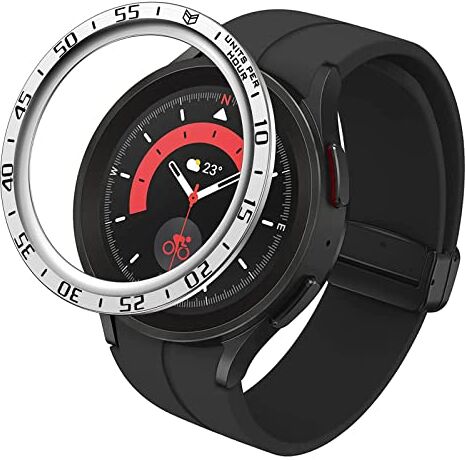 Miimall Anello di protezione compatibile con Samsung Galaxy Watch 5 Pro Bezel, anello in acciaio inox e metallo, con lunetta adesiva antigraffio per Samsung Galaxy Watch 5 Pro 45 mm argento