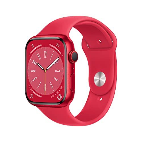 Apple Watch Series 8 (GPS + Cellular, 45mm) Smartwatch con cassa in alluminio (PRODUCT) RED con Cinturino Sport (PRODUCT) RED Regular. Fitness tracker, app Livelli O₂, resistente all’acqua