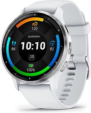 Garmin Venu 3, Smartwatch AMOLED 1,4", Cassa 45mm, Microfono e Speaker, Musica,  Pay, +30 App sport, GPS, Cardio, SpO2 , Autonomia 14 giorni (Whitestone & Silver)