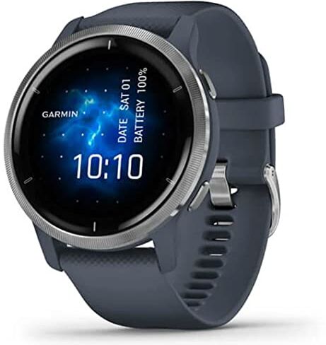 Garmin Venu 2, Smartwatch AMOLED 1,3", Cassa da 45mm, Autonomia 11 giorni,  Pay, Musica, +25 Sport, GPS, Cardio, SpO2 (Silver & Granite Blue)