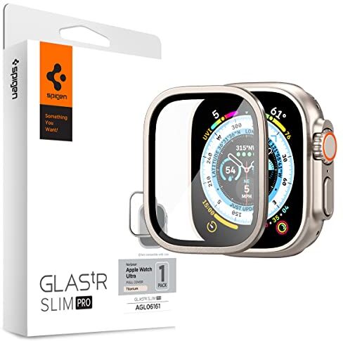 Spigen Glas.tR Slim Pro Vetro Temperato compatibile con Apple Watch Ultra 2, Apple Watch Ultra, 49mm, Titanium, con Cornice Colorata, Cristallino, Durezza 9H Pellicola prottetiva