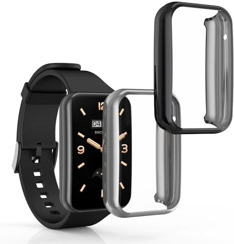 kwmobile Set 2x Custodia Smartwatch Compatibile con Xiaomi Mi Band 7 Pro Cover Case Silicone Protezione Orologio Fitness nero/argento