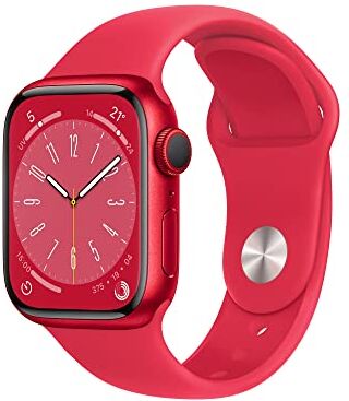 Apple Watch Series 8 (GPS + Cellular, 41mm) Smartwatch con cassa in alluminio (PRODUCT) RED con Cinturino Sport (PRODUCT) RED Regular. Fitness tracker, app Livelli O₂, resistente all’acqua