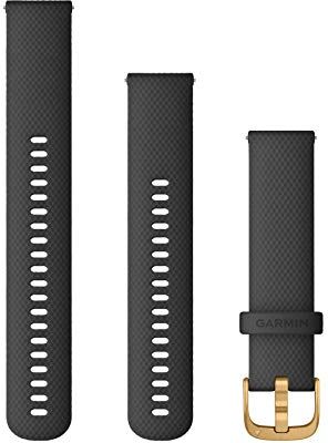 Garmin Cinturino Originale , 20mm, Sgancio rapido, Silicone, Black & Gold