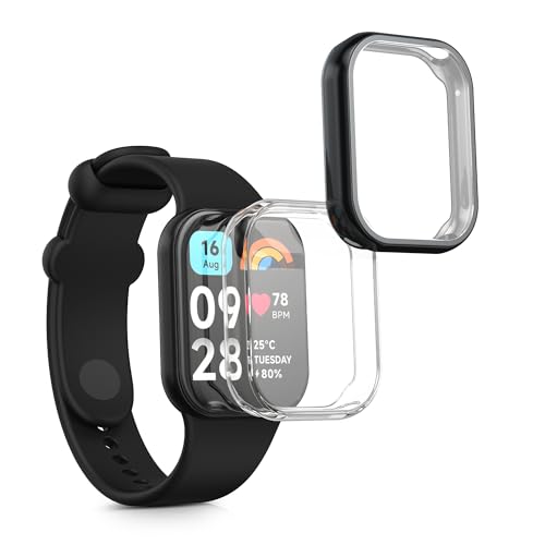 kwmobile Set 2x Custodia Smartwatch Compatibile con Xiaomi Mi Band 8 Pro Cover Case Silicone Protezione Orologio Fitness trasparente/nero