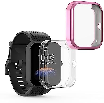 kwmobile Set 2X Custodia Smartwatch Compatibile con Huami Amazfit Bip 3 / Bip 3 PRO Cover Case Silicone Protezione Orologio Fitness Trasparente/Rosa Antico