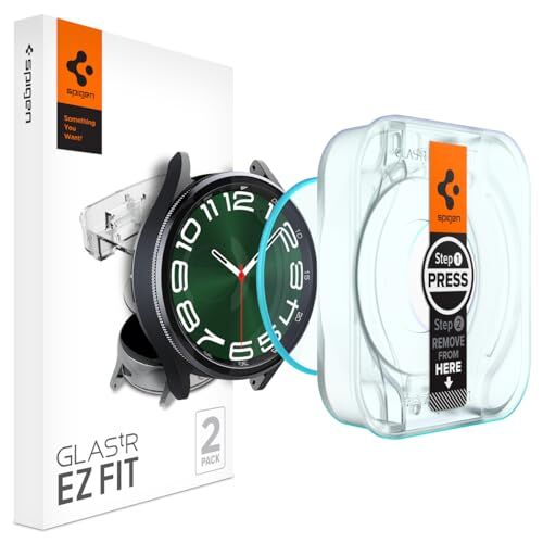 Spigen Glas.tR EZ Fit Vetro Temperato compatibile con Samsung Galaxy Watch 6 Classic 47mm, 2 Pezzi, Installazione Facile, Cristallino, Durezza 9H Pellicola prottetiva