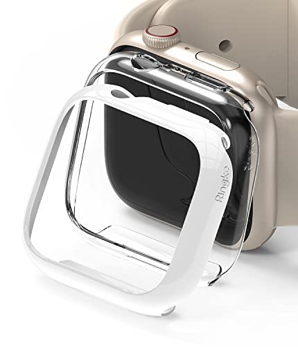 Ringke Slim (2 Pezzi) Compatibile con Cover Apple Watch 9/8 / 7 45mm, Custodia Sottile Rigida PC Antigraffio Clear & White