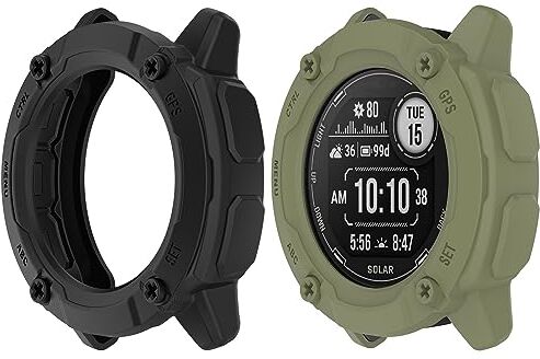 HUAYUWA Confezione da 2 cover in morbido TPU (nero+verde) compatibile con Garmin Instinct 2X Solar Smartwatch Custodia protettiva da 50 mm destinata a Instinct 2 X Solar Watch Shell accessori