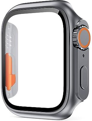 AEMALL Cover rigida in policarbonato per Apple Watch da 45 mm, 41 mm, 44 mm, 40 mm, 42 mm, 38 mm, aspetto in vetro ultra iWatch serie 8 7 SE SE2 6 5 4 3 (colore: grigio scuro, dimensioni: 42 mm)