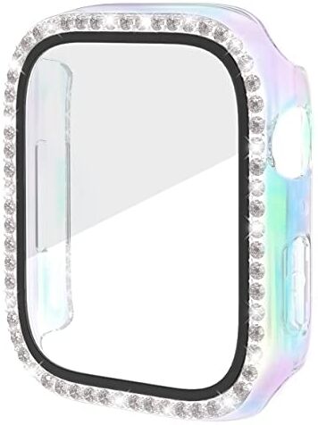 Miimall Custodia Compatibile con Apple Watch Serie 9/8/7 41mm, Case in PC Elettroplaccato con Protezione dello Schermo in Vetro Temperato, Diamanti Case Antiurto per Apple Watch Serie 9/8/7, Nero