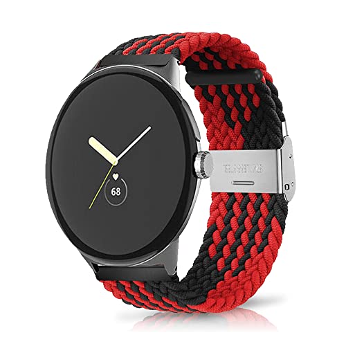 ZoRoll Cinturino Compatibile con Google Pixel Watch 2 / Google Pixel Watch, Nylon Intrecciato Regolabile Cinturino Compatibile con Google Pixel Watch 2 / Google Pixel Watch Nero&Rosso